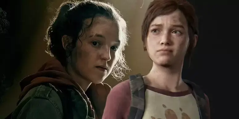 Imagem comparando a aparência física de Ellie, personagem do videogame "The Last of Us", com a atriz Bella Ramsey, que a interpreta na série de TV. A imagem destaca as diferenças visuais entre a personagem original e sua adaptação televisiva.